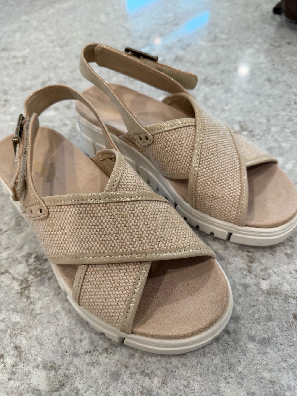 Women’s Vionic Beige Cross-Strap Platform Sandals